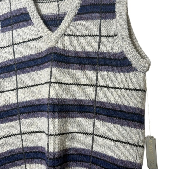 NWT Vtg 80s Wool Sweater Vest Men’s Size Small Grey Striped Preppy Robert Stock - Picture 3 of 5